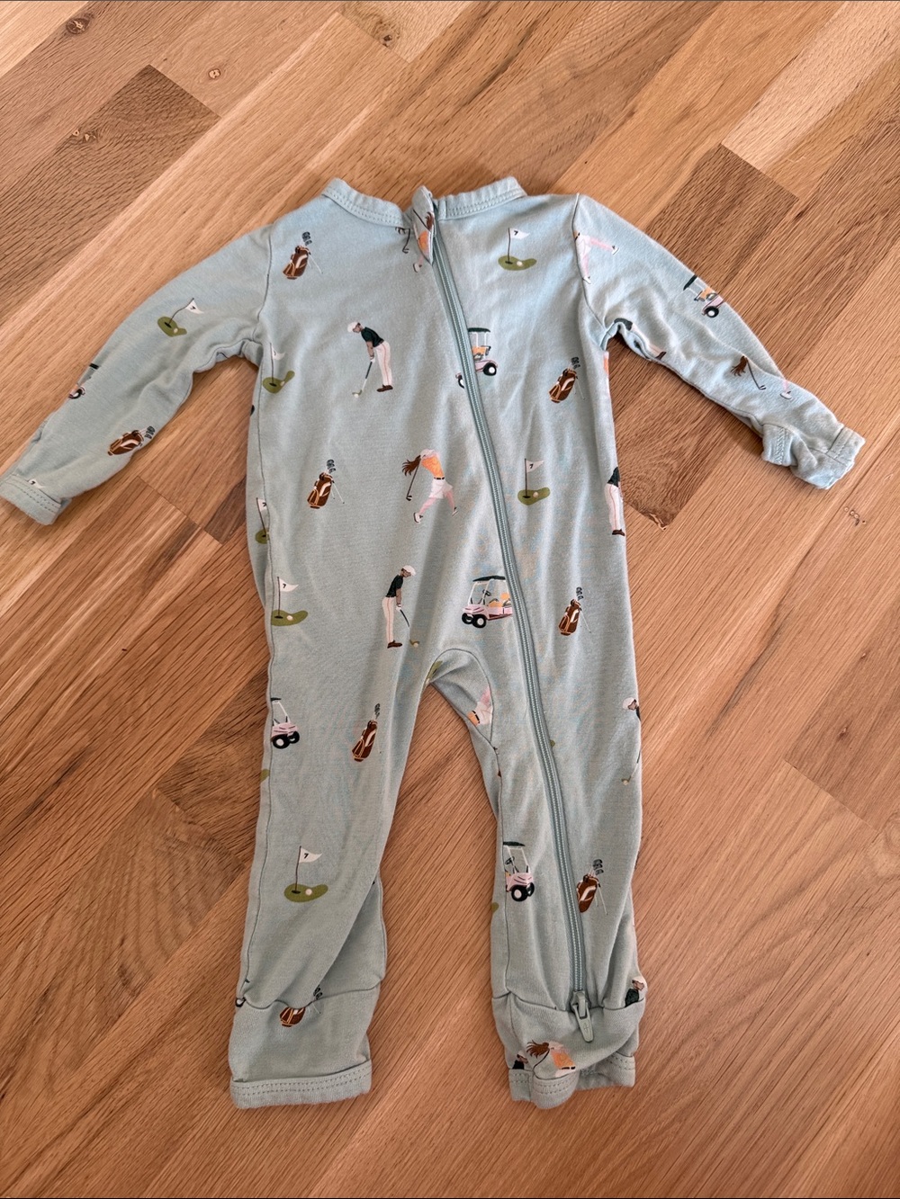 Kyte BABY Light Blue Golf-Print Zip One-Piece Footie